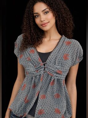 Kimchi & Blue Urban Outfitters Boho Chiffon Floral Dress Teal Roses M